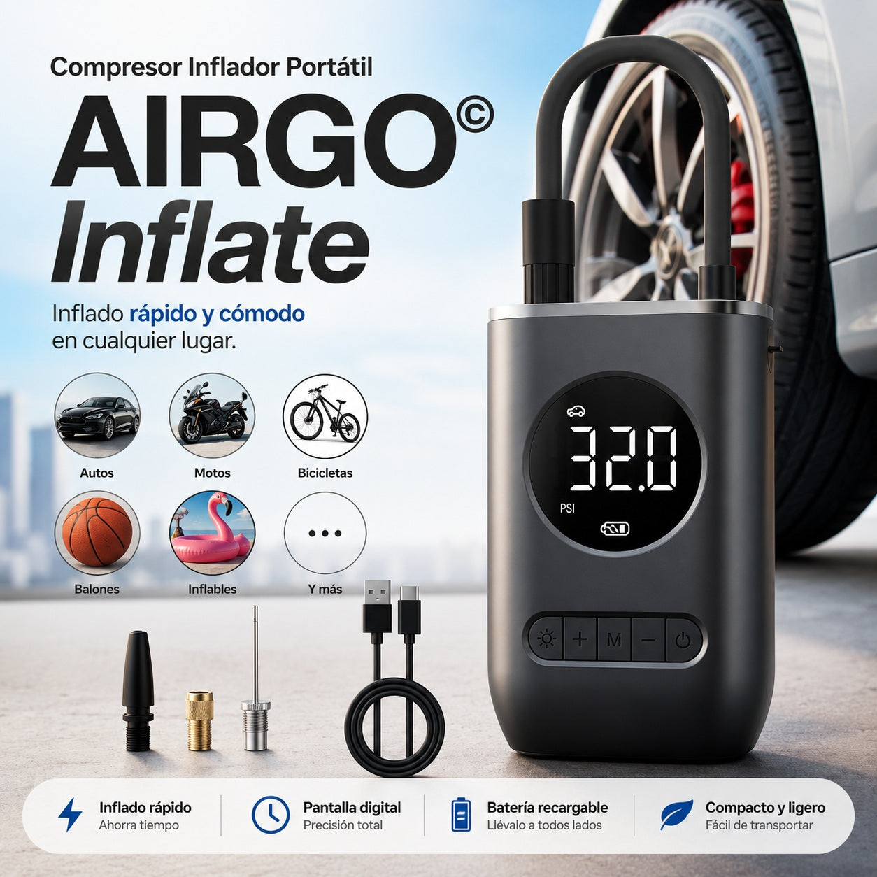 Compresor Inflador Portátil AIRGO© Inflate