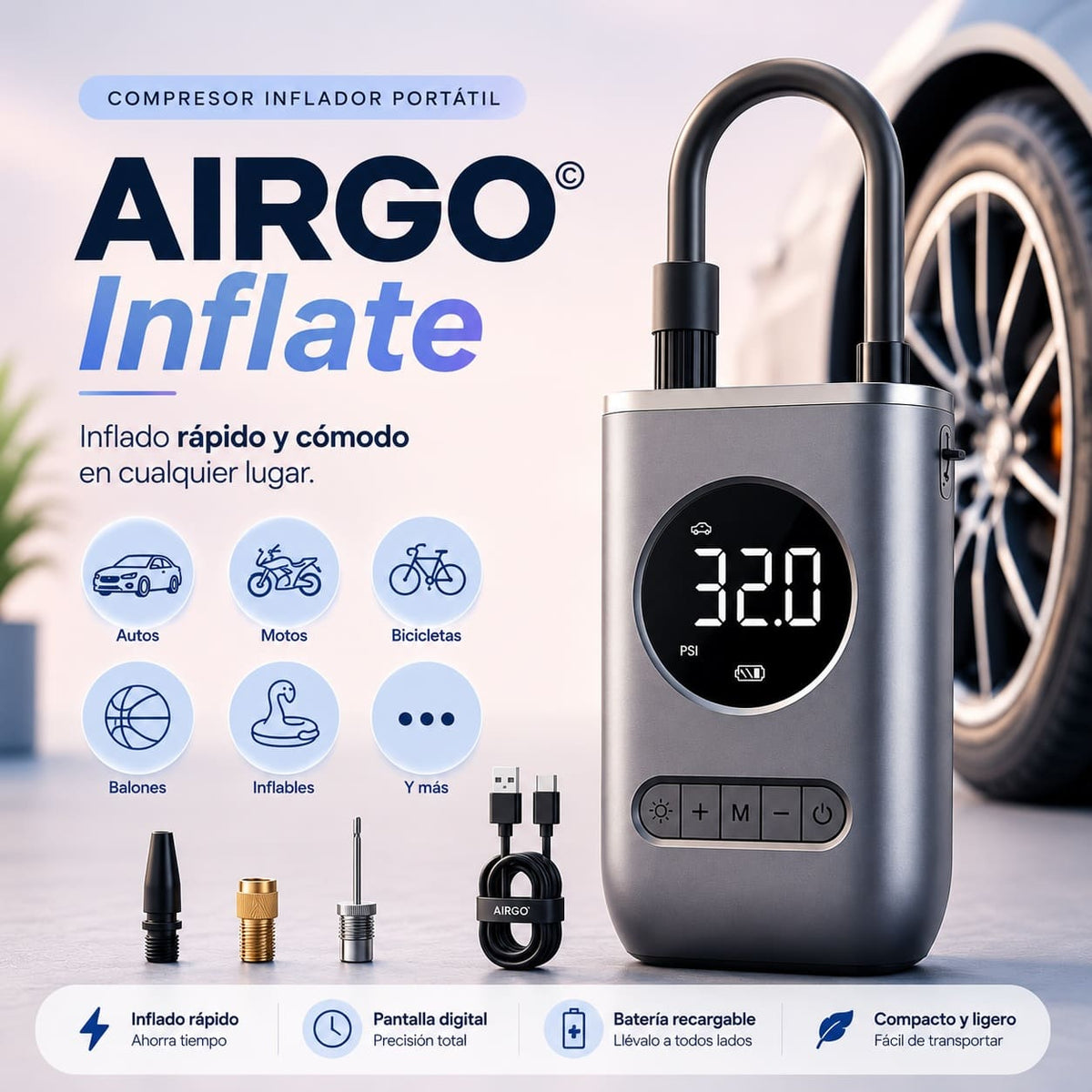Compresor Inflador Portátil AIRGO Inflate